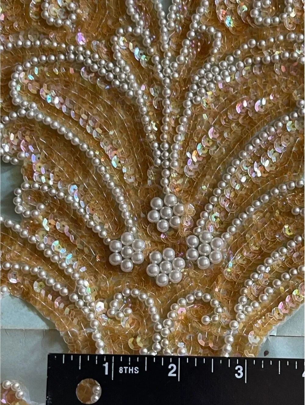 Vintage Beaded and Sequin Applique Patch with Pearl Tassels 1980s